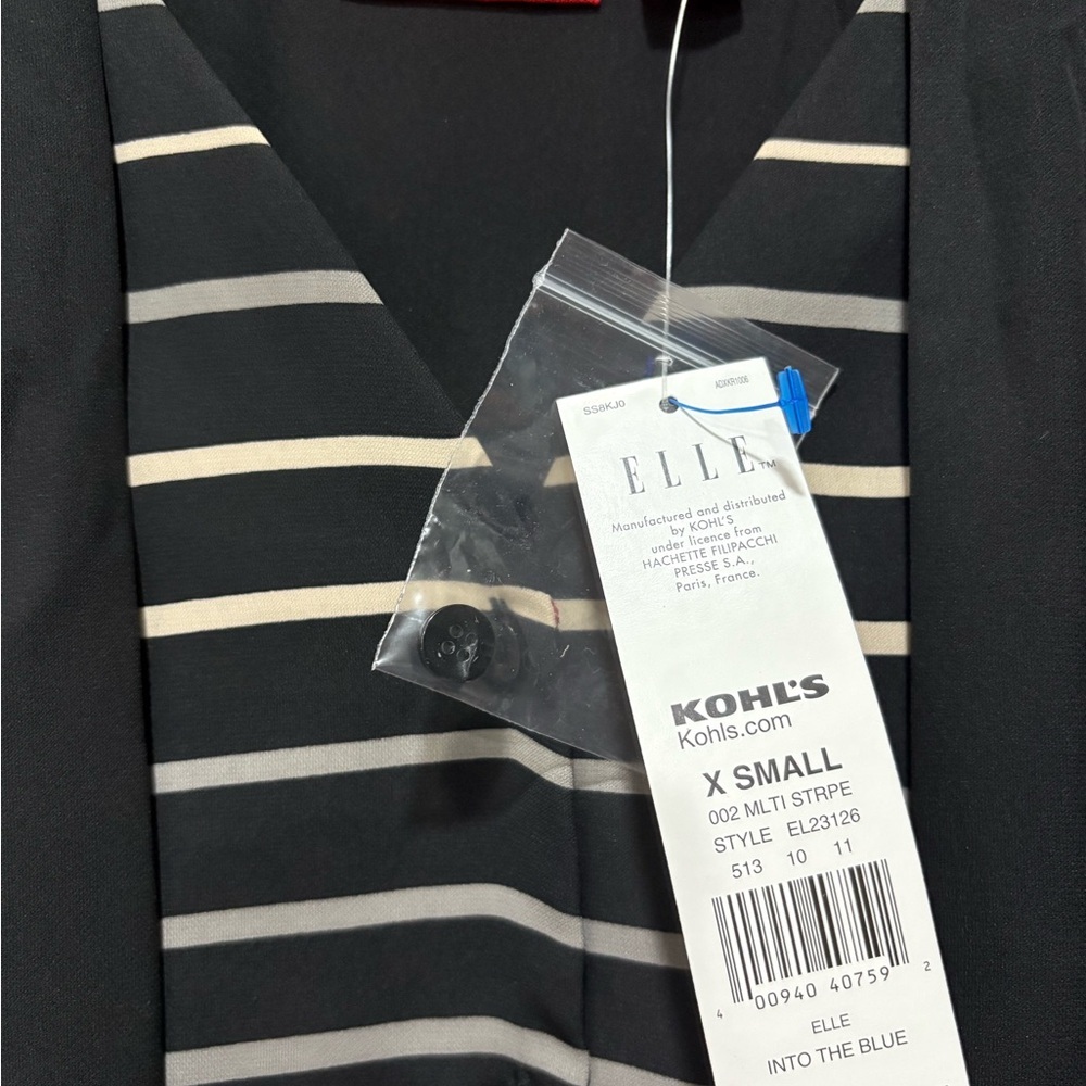 Elle womans  Striped Black and Blue sleeveless neck blouse. New with tags - Picture 2 of 5